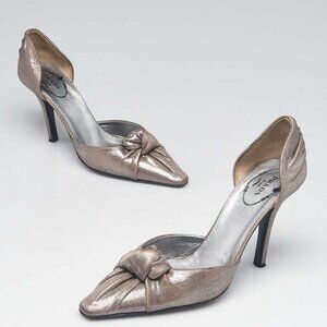 Prada Silver Fabric Knotted d'Orsay Pumps Size 5.5/36